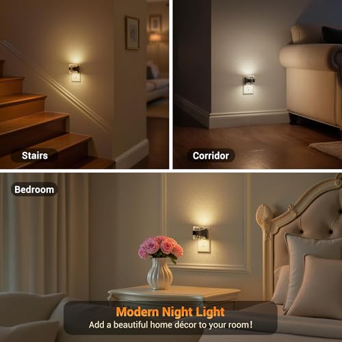 Image of JandCase LED Night Light, Bubble Night Lights Plug into Wall Auto, 3 Color | Nightlight 3000K /4000K /5000K & 3 Brightness Levels, 4 Pack Dimmable, Dusk to Dawn Sensor for Bathroom Hallway Bedroom