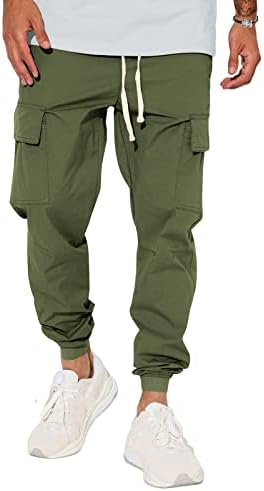 Lexiart Mens Fashion Joggers Pants Cargo Hiking Pants Drawstring Sports Long Sweatpants Workout Track Pants for Gym Training Army Green
