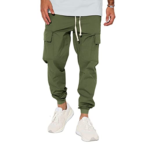 Lexiart Mens Fashion Joggers Pants Cargo Hiking Pants Drawstring Sports Long Sweatpants Workout Track Pants For Gym Training Army Green #TOP2