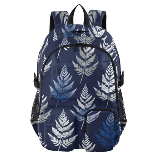 Mochila de viaje para laptop con estampado de helecho de Nueva Zelanda azul marino escolar