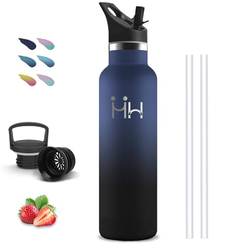 Gourde Isotherme, Gourde 1l, Sans BPA, Bouteille Isotherme, Anti Fuite, Gourd Inox, Double Isolation, Gourd Paille, Facile à Nettoyer, Gourdes Acier Inoxydable, pour Voyage, Camping, Randonnée, Yoga