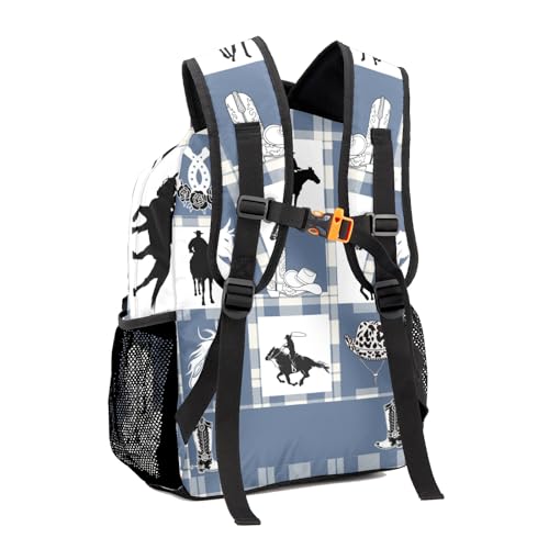Personalized Name Cowboy Boot Hat Plaid Bookbag with Name,Custom Name Giftize Back Pack, Fashion, Adjustable Shoulder Straps3