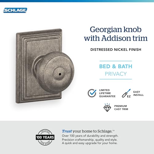 Image of SCHLAGE F40 GEO 621 ADD Lock Company F40GEO621ADD Addison Collection Georgian Privacy Knob, Distressed Nickel