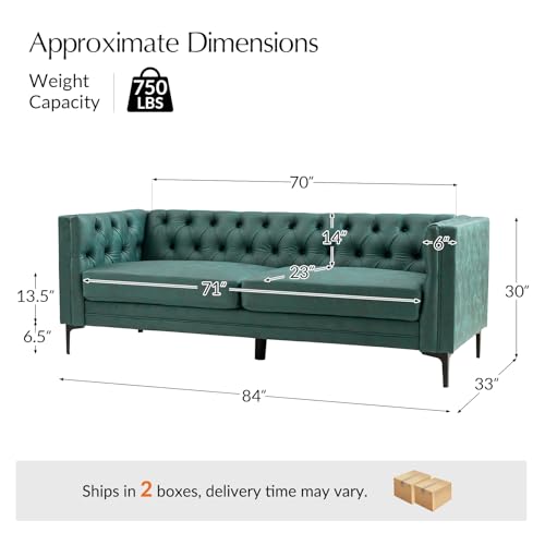 Image of HULALA HOME 84 inch W Faux Leather Sofa Couch with Metal Legs, Button-Tufted 3-Seater Sofa, Mid Century Modern Contemporary Upholstered Couch for Living Room, Entertainment Area, Apartment,Green