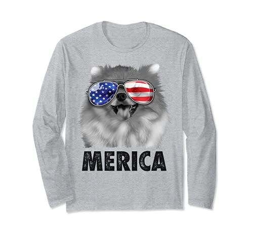 Pomeranian 4th of July Merica Men American Flag Pom Dog Long Sleeve T-Shirt, Black