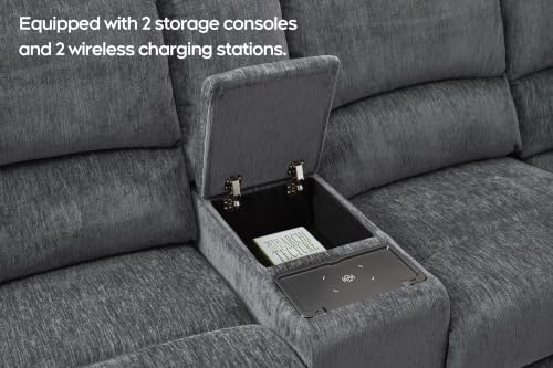Image of Oversized Power Recliner Sectional Sofa with Wireless Charger(Light Gray)