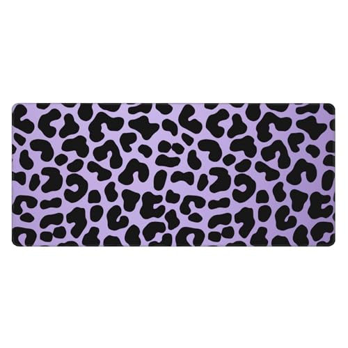 Image of Purple Leopard Print Extended Gaming Mouse Pad, with Stitched Edges Large Mouse Pad Desk Protector, Rubber Base Mousepad Keyboard Mouses Mat for Work Game Office Home- 32 inch X 12 inch Inch