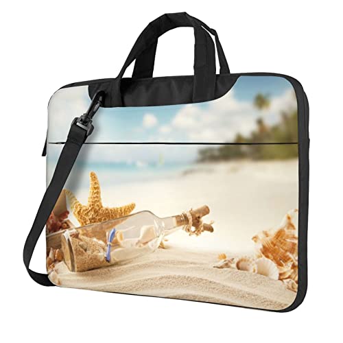 Housse ordinateur portable 14 pouces Debou Pretty Beach et Seashell sacoche noire bandoulière