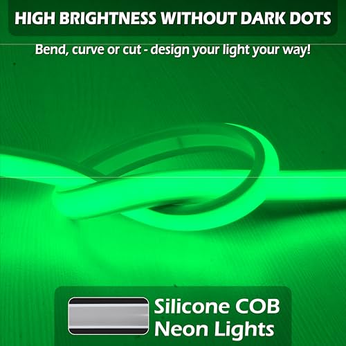 Image of Forus 20M LED Neon Strip Light Green, 240 LEDs /M High Brightness COB Neon Rope Light, Waterproof IP65 Flexible Silicone Strip, Cuttable LED Light for Home, Bedroom, Wall Decor, Shop, Festival Lighting