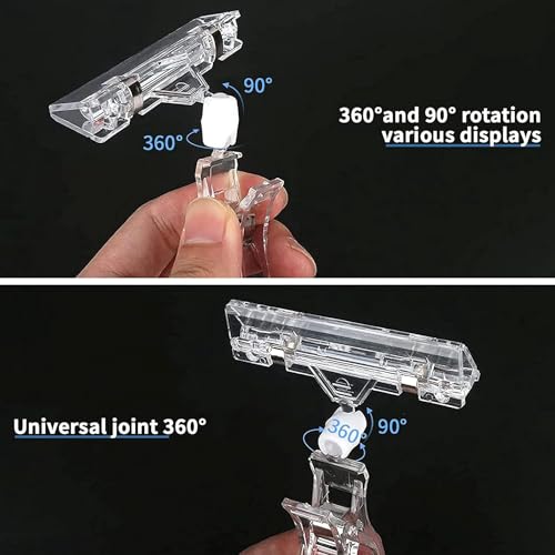Ginobili 30 Pcs Label Holders Sign Clip, Plastic Clear Rotatable Sign Clips, Merchandise Sign Display Clip, Price Tag Clamp Easy to Use - Image 4
