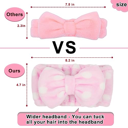 Shintop Women Fashion Lovely Soft Carol Fleece Bowknot Bow Makeup Cosmetic Shower Elastic Hair Band Hairlace Headband (Pink Polka Dots) #TOP2