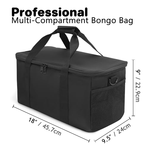 Amazing Fair Bongo Drum Bag — Standard Size — 3 Extra Pockets for Accessories, Removable Padded Shoulder Strap, Heavy-Duty Padded Case (Black) - Thumbnail 4