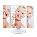 NEWQIBEAUTY Trifold Lighted Makeup Mirror with 22 LED Lights ,Touch Screen,Battery and USB Power Supply,3X/2X/1X Magnification 180° Adjustable Lighted Vanity Mirror