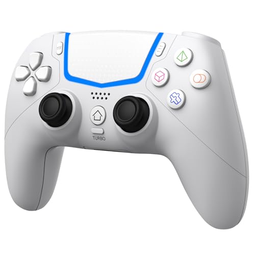 BETMI Wireless Controller for PS-5/Pro/Slim/PC,Bluetooth Gaming Controller with Hall Joysticks/LED Channel Light/Turbo/6-Axis Gyro/Dual Vibration/Touchpad/3.5mm TRRS Audio Jack/Speaker Function(White)