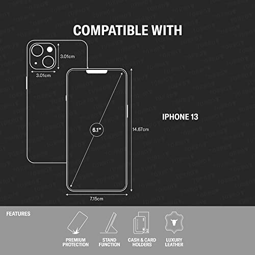 Coque en cuir iPhone 13 TORRO étui portefeuille noir avec support vidéo intégré