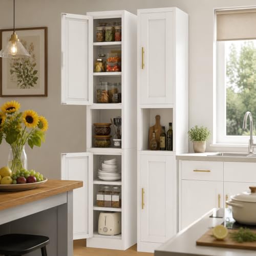 Image of Tall Narrow Pantry Cabinet for Kitchen, 67 inch H Metal Storage Cabinets with Doors and 3 Adjustable Shelves for Dining Room, Living Room and Home Office (12 inches Wide White)