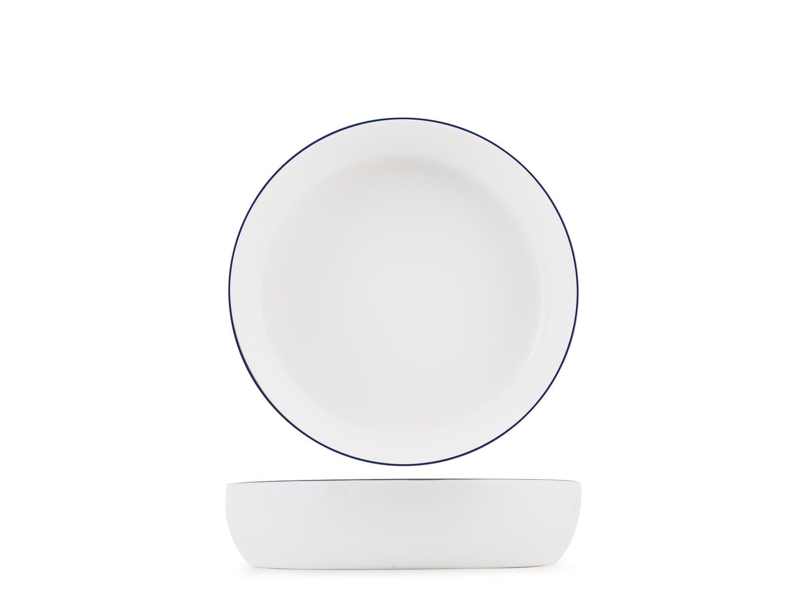 H&H, Set di 6 Piatti Fondi, Lagom, in Porcellana Avorio con Bordo Nero – Eleganti e Pratici, Diametro 20 cm, Perfetti per Zuppe e primi piatti