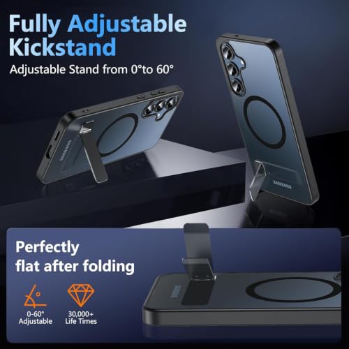 Image of Elzzi MagSafe Compatible Case for Samsung S25 FE Translucent Matte Bottom Kickstand Shockproof Slim Anti-Fingerprint Magnetic Hybrid Protective Cover