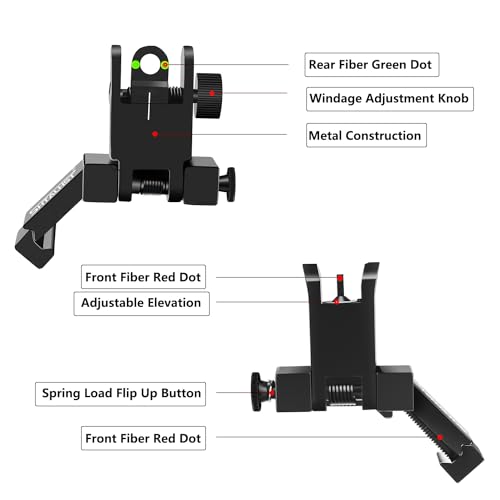 SHTALHST Iron Sights,45 Degree Offset Flip Up Sights,Flip Up Front and Rear Sights,Canted Iron Sights with Fiber Optic Red and Green Dots for Picatinny Rail,Flip Up Iron Sight
