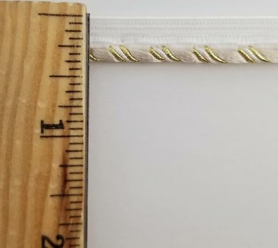 1 Pcs 3/8" White/White/Light Beige Metallic Piping with Lip Trim 18 Yards -Rk5