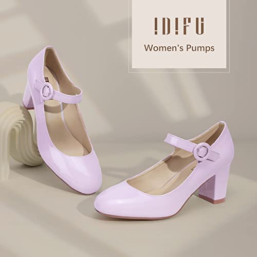 Idifu Women's Candy Dress Mary Jane Shoes Low Block Heels Closed Round Toe Office Work Church Wedding Pumps(Lilac Patent, 5.5) #TOP5