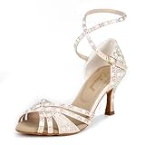 Latinsoul Y205-36 - Zapatos de tacón alto para mujer con diamantes de imitación de cristal, diseño de correa ajustable, cómodos zapatos de baile, champán, 41 EU