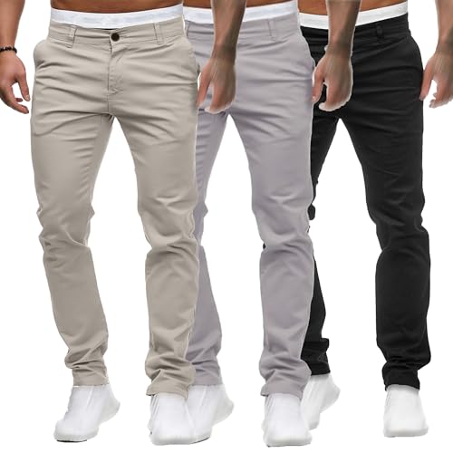 Pantalon Slim Fit pour Hommes (Lot de 3) Casual et Stretch ZDJSWJ