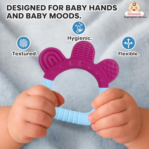 Image of Infantso Non-Toxic Food-Grade Silicone Baby Teether, BPA-Free for Pain-Relief Easy Teething, for 2+ Months Babies (Ring Blue)