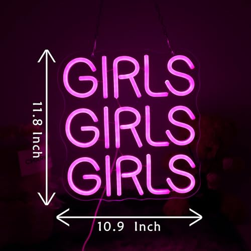 Image of Pink Girls Neon Sign,LED Neon Lights Sign with Dimmer for Beer Bar Home Art Pub Cafe Recreation Room Man Cave Wall Sign Decor Valentine Gifts for Her