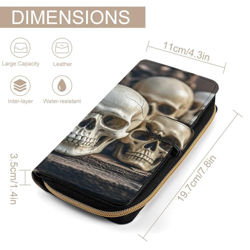Skulls Leather Wallet Long Checkbook Wallets Classic Bifold Ladies Clutch with ID Window2