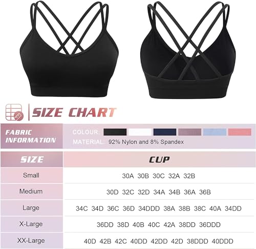 Image of VEQKING Strappy Cross Back Women Sports Bra Pack for Medium Support Workout | Removable Padded Cups, Spaghetti Strap, Comfort Seamless Wirefree, Soft Breathable Fabric, for Gym /Yoga /Pilates /Walking /Daily