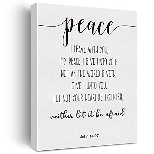 Bible Verse Art Wall Decor John 14:27 Peace Scripture Canvas Painting Prints for Home Dining Room Living Room Wall Decor Framed Artwork Christian Gifts(12x15 Inch)