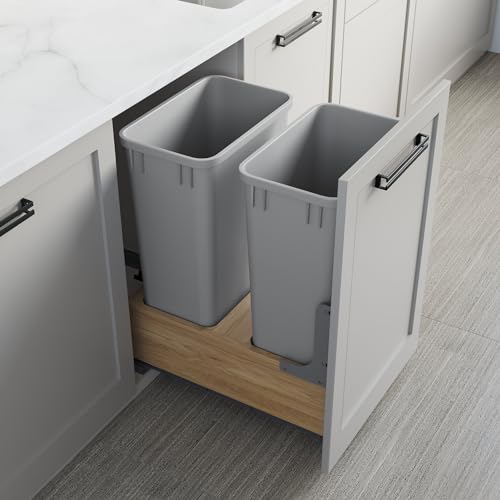 Image of Dowell Double 50Qt Undermount Trash Pull-Out Waste Container with Full Extension Soft-Close Slides, Bottom Mounted, Face Frame /Frameless Min. Cabinet Opening: 15-1 /2 Inch Wide-4008 0218 50