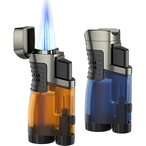 RONXS Torch Lighters 2 Pack Triple Jet Flame Butane Lighter, Pocket Lighter with Punch Cutter, Refillable Windproof Lighter (Butane Gas Not Included) (Blue&Orange) Cover