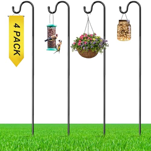 Image of 4 Pcs 35 Inch Shepherds Hook for Outdoor Adjustable Bird Feeder Pole Metal Steel Shepard Hooks for Hummingbird Stand Feeder Pole for Garden Plant, Lantern, Hanging Wedding Decor