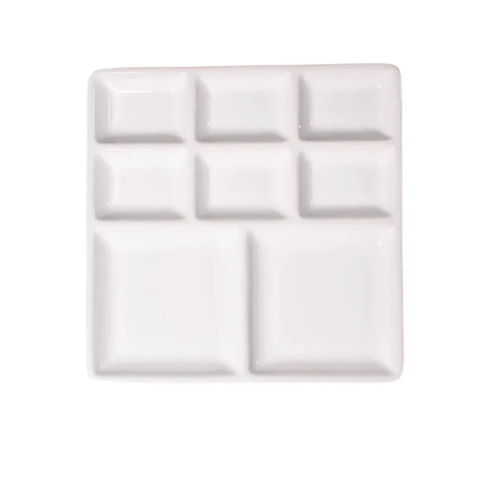 Large Square Ceramic Palette Painting Watercolor Oil With 8 Grid Pure White Pigment Dish Art Supplies For Painting And Oil