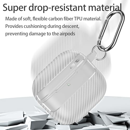 Image of for Soft AirPods Pro 3 Case 2025 | Cool Carbon Fiber Air Pods Pro 3 Case | with Keychain | Airpod 3 Pro Cases for Man(Model A2700 /A2931)(White)