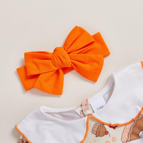 Thanksgiving Baby Girl Outfit Sweetie Pie Puff Long Sleeve Smocked Romper Cake Print Doll Collar Bodysuit Headband4