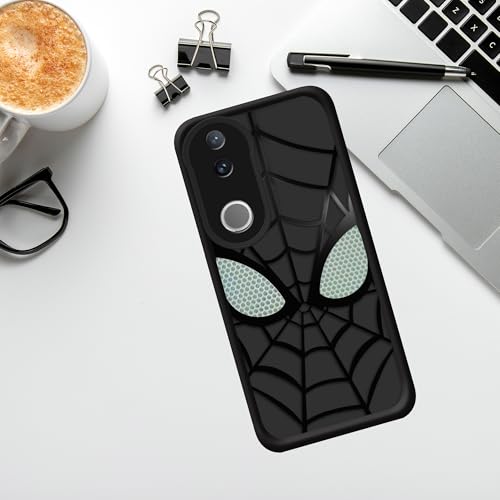 Image of Stylish Spider Back Case Cover Compatible for Vivo V50 5G / V50e 5G | Spidey Face Mask Case | Soft Silicone | Camera & Full Body Protection | Shock Proof | (Black)