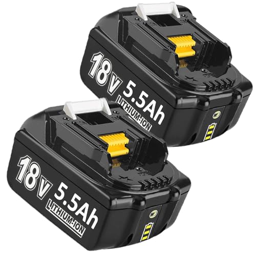 2X 18V 5.5Ah/5500mAh Ersatzakku für makita Kompatibel BL1860B BL1850B BL1840 BL1830 BL1815 BL1845 BL1890 BL1415 BL1430 BL1440 BL1835 194205-3 LXT-400 with LED Werkzeugakku.