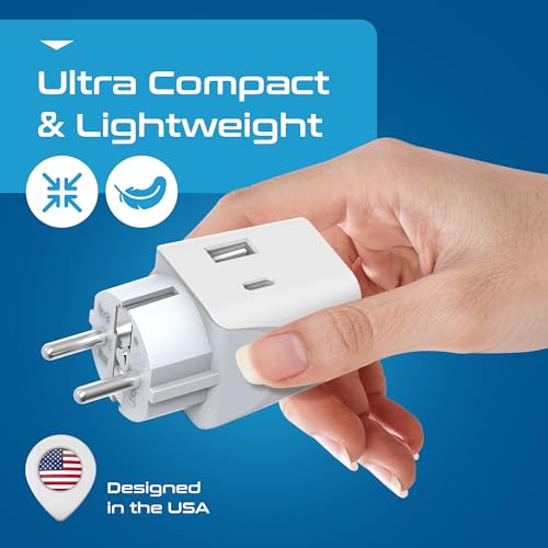 Image of Ceptics Travel Adapter India to European Plug Adapter, 3 in 1 Plug Adapter, Germany, France Schuko Adapter with 1 USB, 1 USB-C, Type E /F Europe Travel Adapter for Laptops, Phones, CE - RoHS, White 1pc
