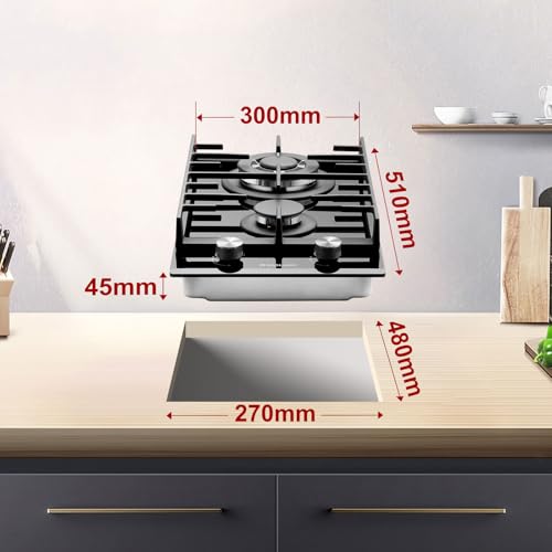 GASLAND GH2302BG1FC Glass Gas Cooktop - 2 Burner Butane Hob with Wok Burner, Built-in, 30 cm Black Glass Stove, 5200 W, LPG/NG - Image 7