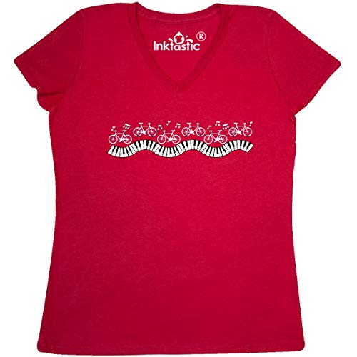 inktastic Musical Bicycles White Women's V-Neck T-Shirt XX-Large True Red