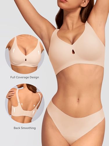 LUCKMEEY Bras for Women No Underwire Push Up Wireless Bra Seamless Bras Full Coverage Supportive Everyday Bra with Lift Almond Skin X-Large