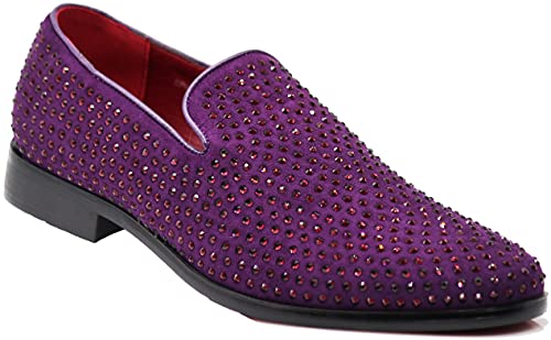 Image of SPK26 Men's Vintage Velvet Rhinestone Designer Dress Loafers Slip On Shoes Classic Tuxedo Dress Shoes
