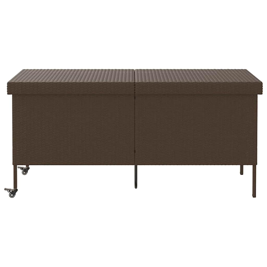 vidaXL Contenitore da Giardino con Ruote Marrone Polyrattan, portaoggetti da Giardino, Contenitore Cuscino da Giardino, Mobile da Giardino