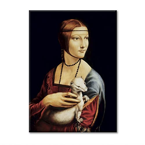 LABORATORIO 102 Quadro su Tela Leonardo Da Vinci Dama con L'Ermellino (40x30 cm) 1488-1490 - Stampa Artistica da Parete con Telaio Classic 2 cm Legno Abete - Quadro Moderno Pronto da Appendere