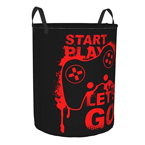 Image of Game Joystick Round Laundry Hamper Storage Basket Toys Clothes Organizer Bin For Home Bathroom Bedroom Dorm Nursery, 62l