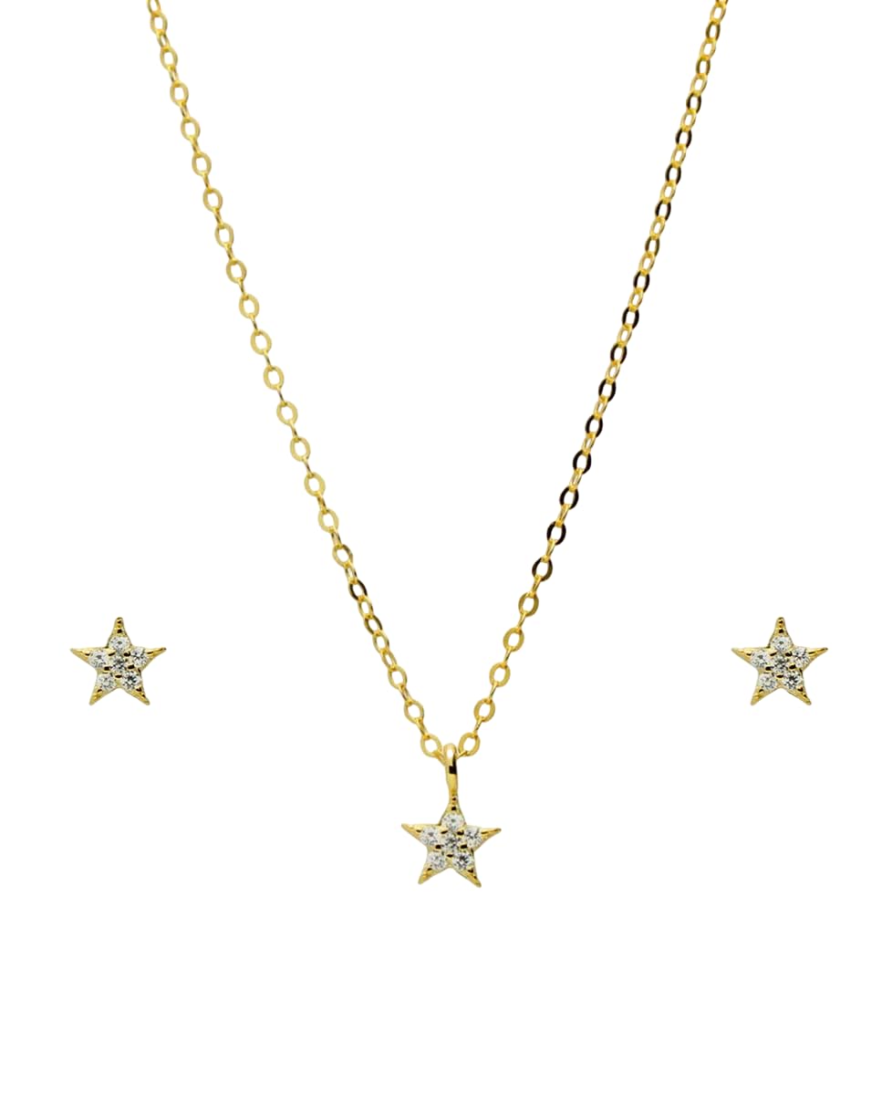 Set con ciondolo e orecchini a forma di stella in argento 925 dorato
