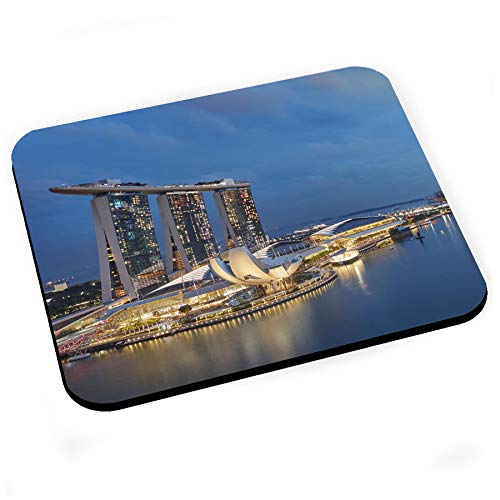 Tapis de Souris Singapour Baie Ville Nuit Grattes Ciel Panorama Decoration